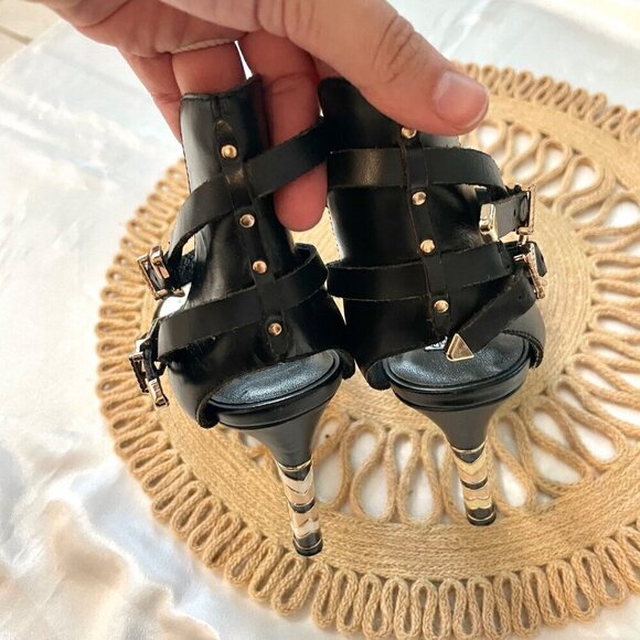 Ivy Kirzhner Black Leather Lacquered Detail Strappy Heels Women’s Size 8.5 - Picture 7 of 9